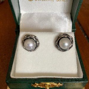 Braided Sterling Silver Freshwater Pearl Stud Earrings